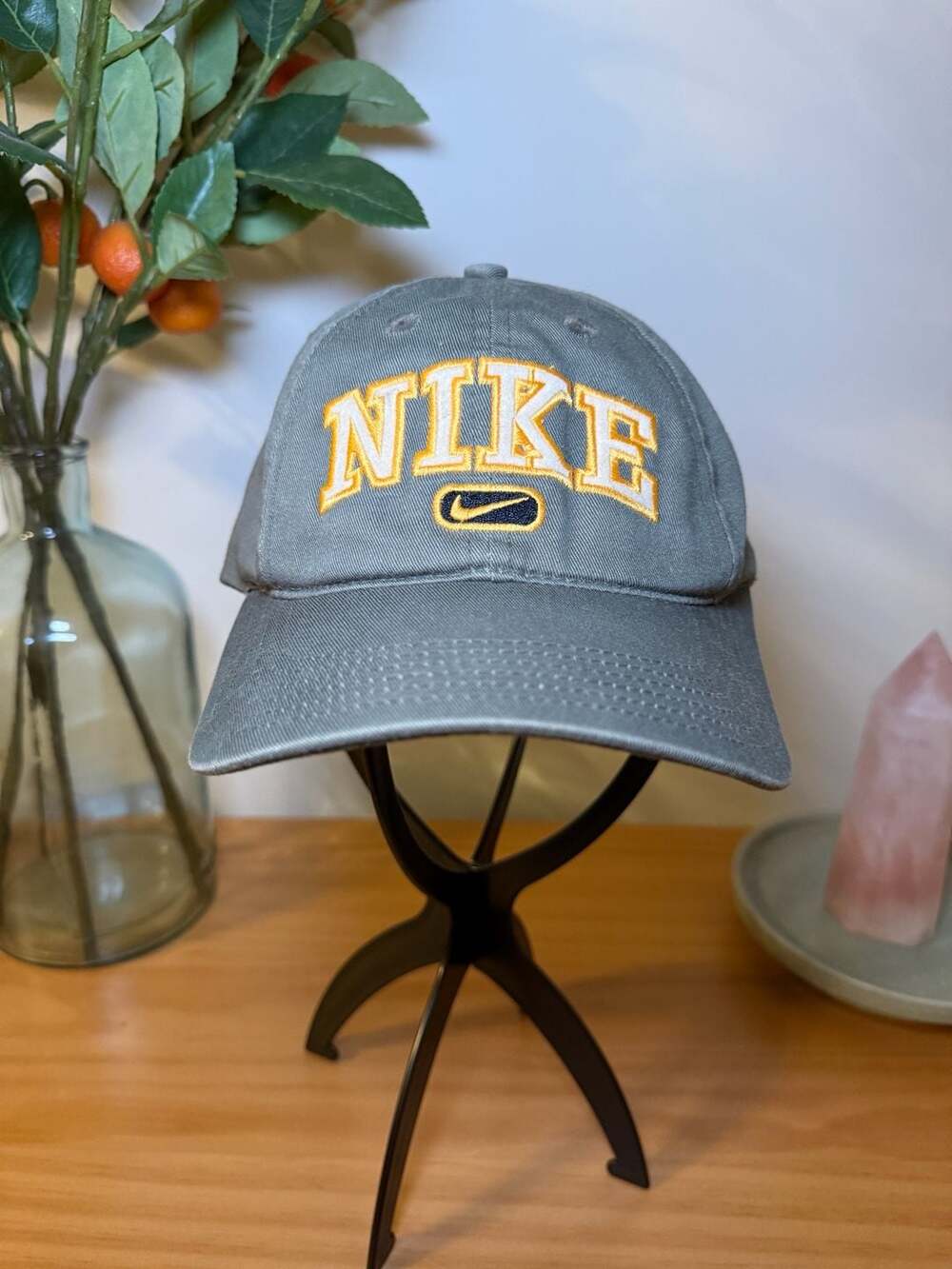 Nike Vintage Spell Out Center Swoosh Hat One Size Grey Strapback